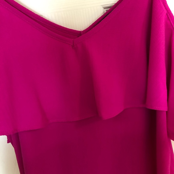 Bright Fuchsia Ruffle Cold-Shoulder Tank Top - Picture 4 of 8